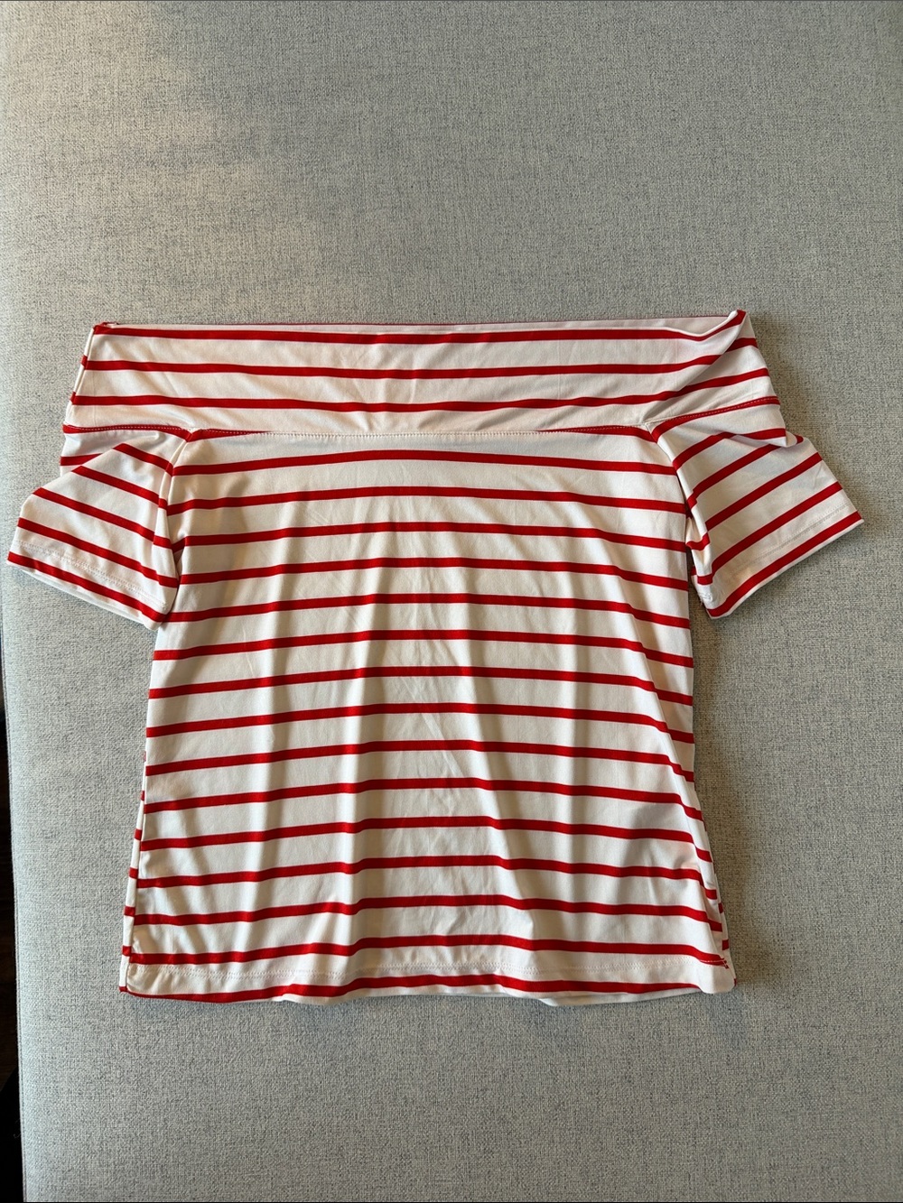 H&M Red & White Off-Shoulder Striped Crop Top